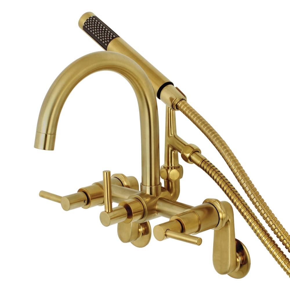 Kingston Brass AE8157DL Kingston Brass Concord Three-Handle 2-Hole Tub Wall Mount Clawfoot Tub Faucet with Hand Shower