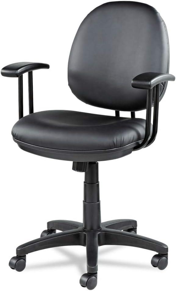 Black Leather Armless Swivel Task Chair with Plastic Base