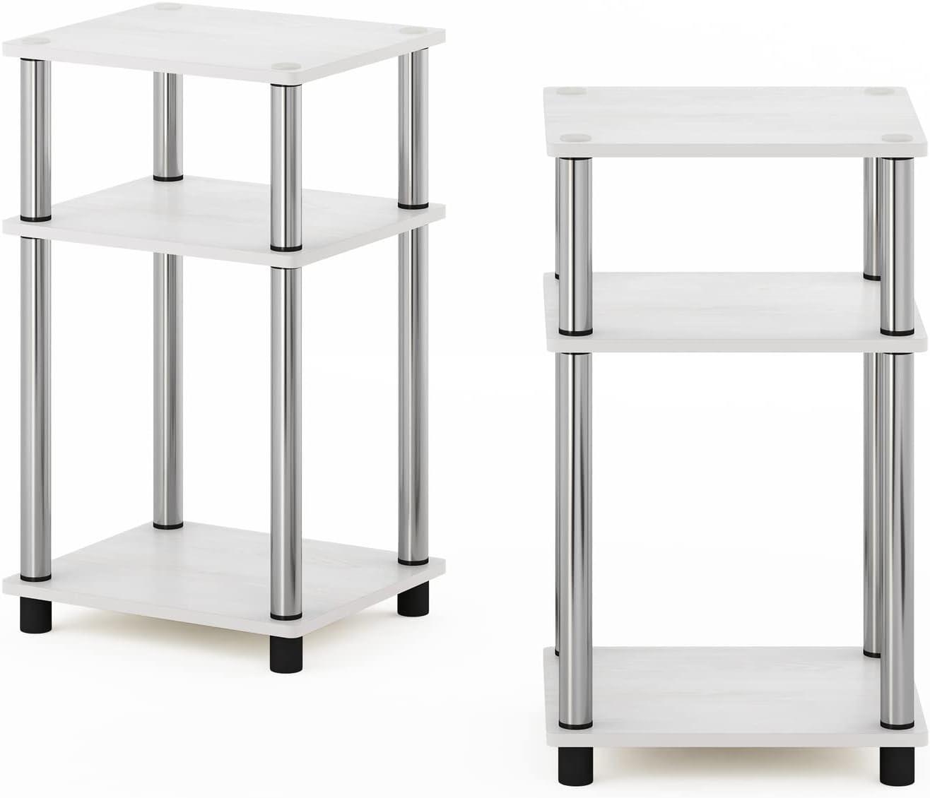 Furinno Just 3-Tier Turn-N-Tube End Table, 2-Pack, White Oak/Chrome