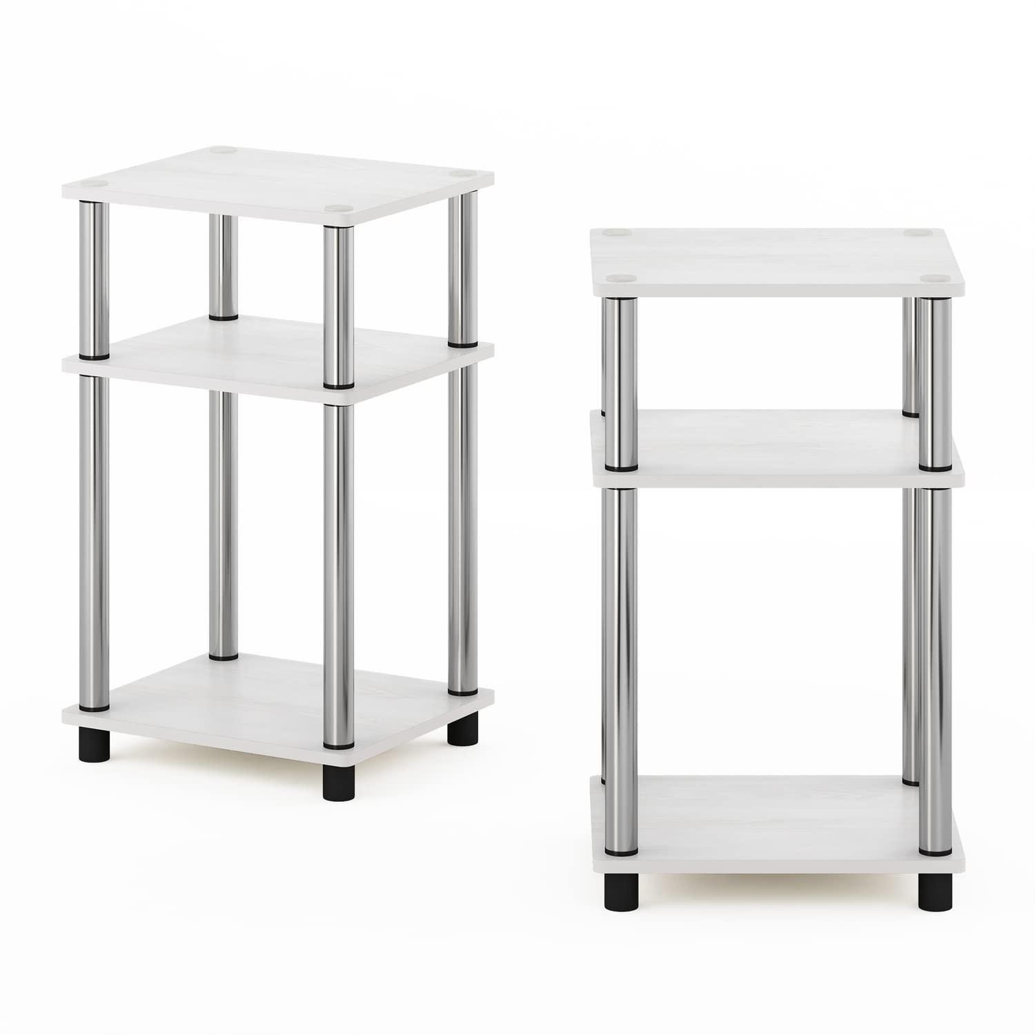 Furinno Just 3-Tier Turn-N-Tube End Table, 2-Pack, White Oak/Chrome