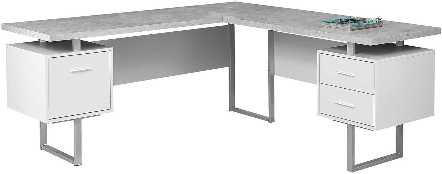 White and Gray L-Shaped Corner Computer Desk with Drawers