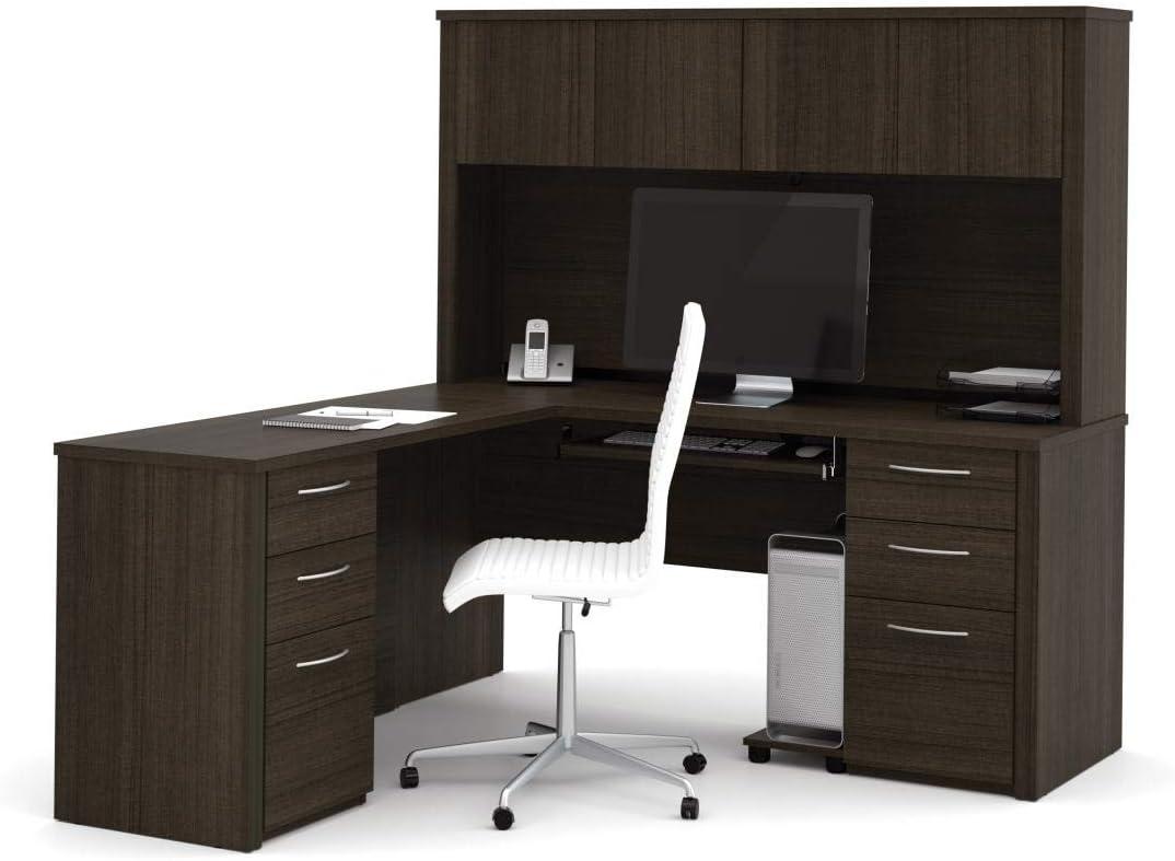 Bestar Embassy 66" L-Desk with Hutch in Dark Chocolate