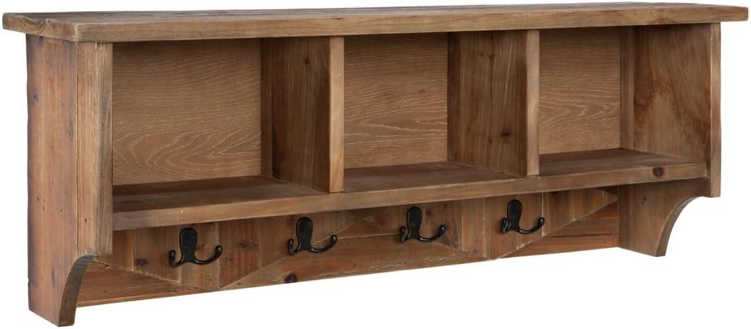 Natural Reclaimed Wood Wall Shelf with Coat Hooks