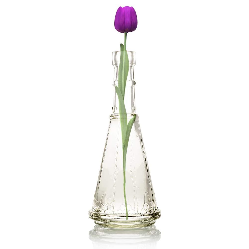 PaperLanternStore.com Marguerite Turquoise Vintage Glass Bottle Glassware Flower Vase