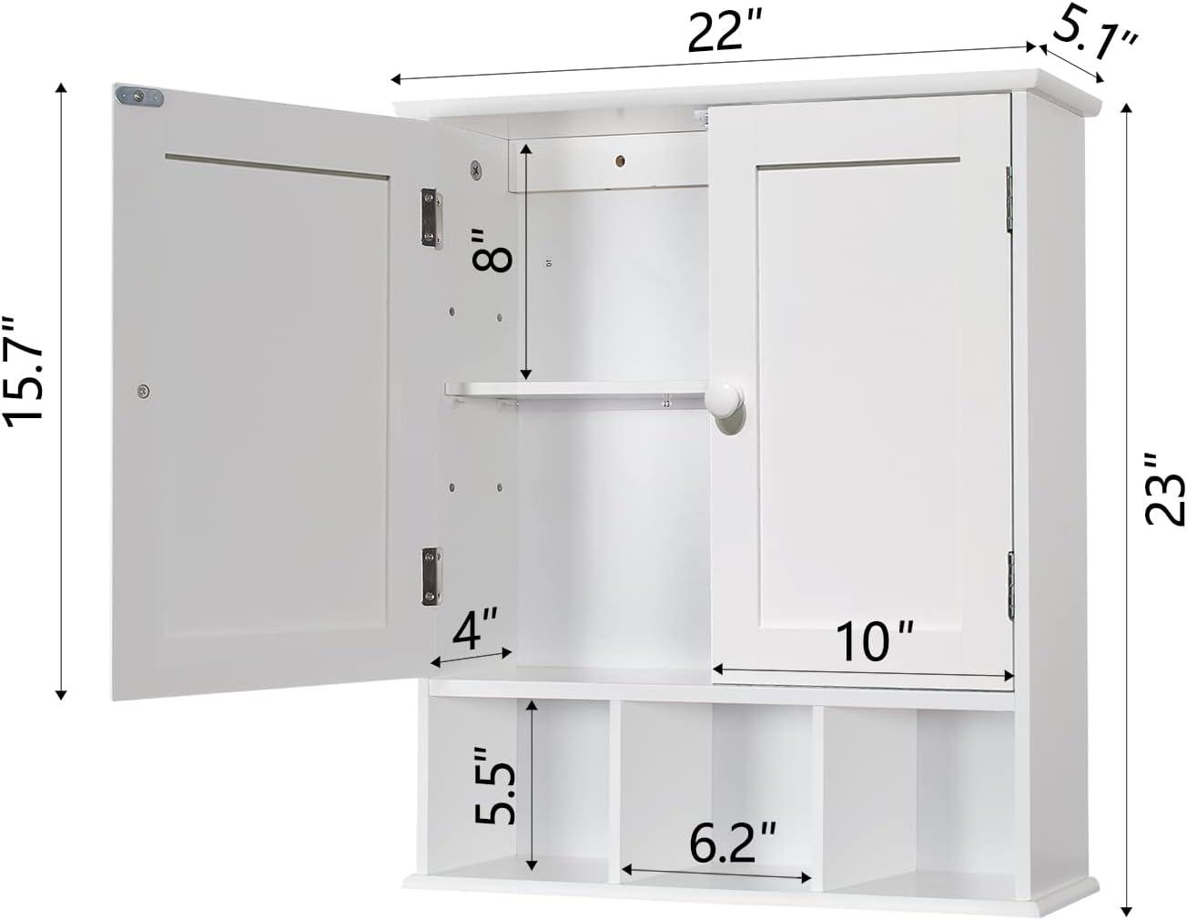 TaoHFE Bathroom Wall Cabinet with 2 Door Adjustable Shelves,Over The Toilet Storage White Wall Mounted Medicine Cabinets for Bathroom Laundry Room Kitchen