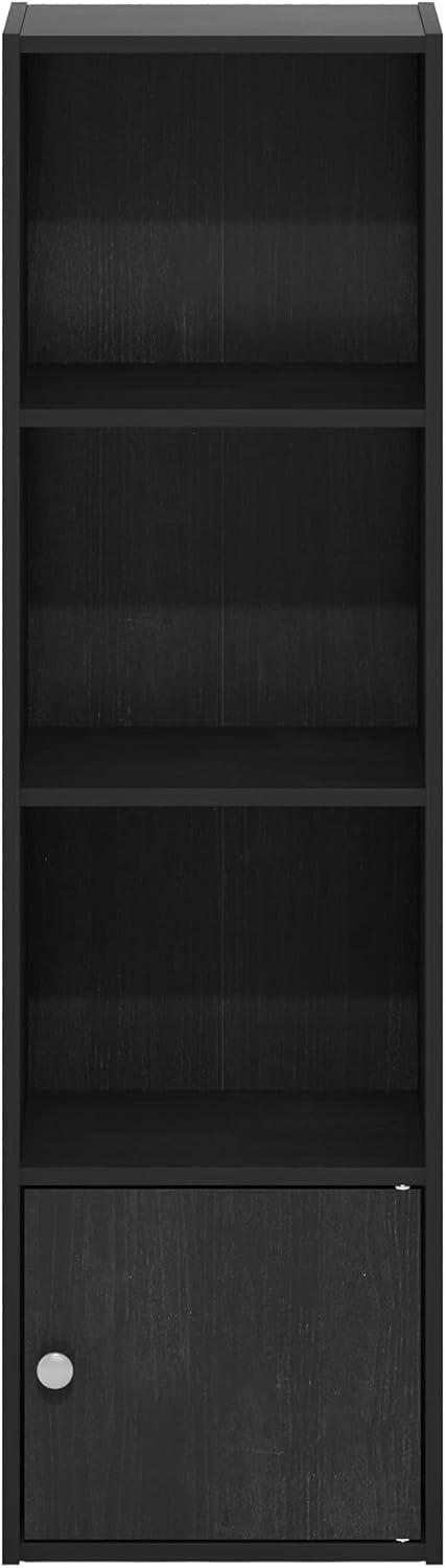 Furinno Luder 4-Tier Shelf Bookcase with 1 Door Storage Cabinet, Blackwood