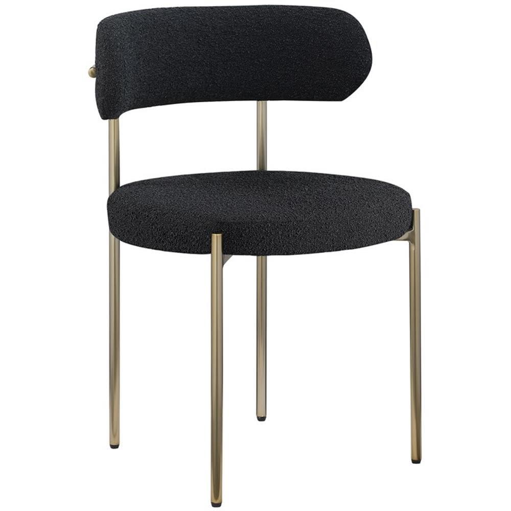 Meridian Furniture 887Black-C Beacon Collection Modern | Contemporary Upholstered Dining Chair, Rich Black Boucle Fabric, Brushed Brass Finish Iron Frame, 22" W x 21" D x 30" H, Black, Set of 2