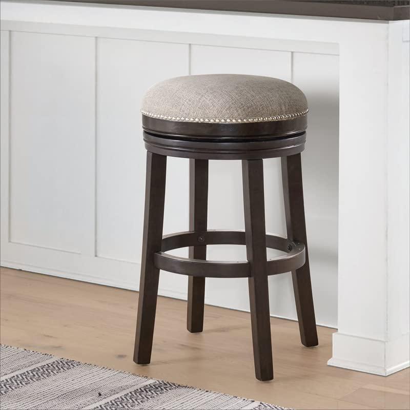 Elegant Dark Brown Swivel Bar Height Stool with Linen Upholstery