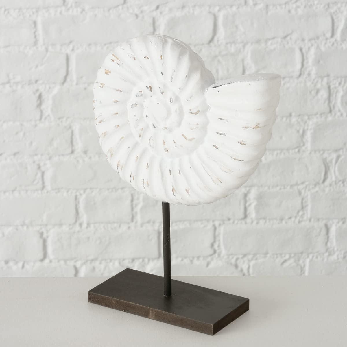 Hand Carved White and Natural Nautilus Shell Sculptures with MDF Wood Base