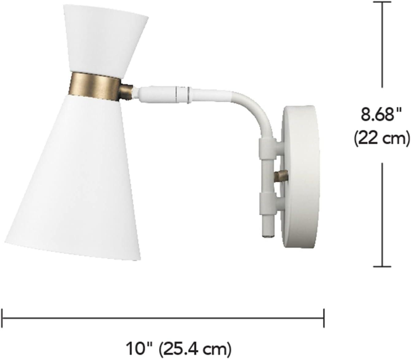 1-Light White Wall Sconce with Matte Brass Accents