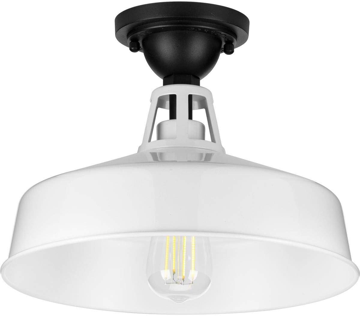 Progress Lighting Cedar Springs 1-Light Ceiling Light, White, Aluminum, Industrial-Style Shade