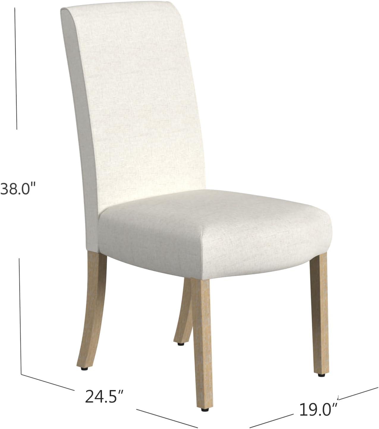 Cream Upholstered Linen Parsons Side Chair with Wood Legs, Set of 2