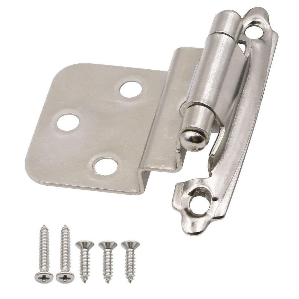 3/8 inch Offset Inset Cabinet Hinges, Self Closing Inset Satin Nickel Kitchen Door Cabinet Hinges, 8 Pack