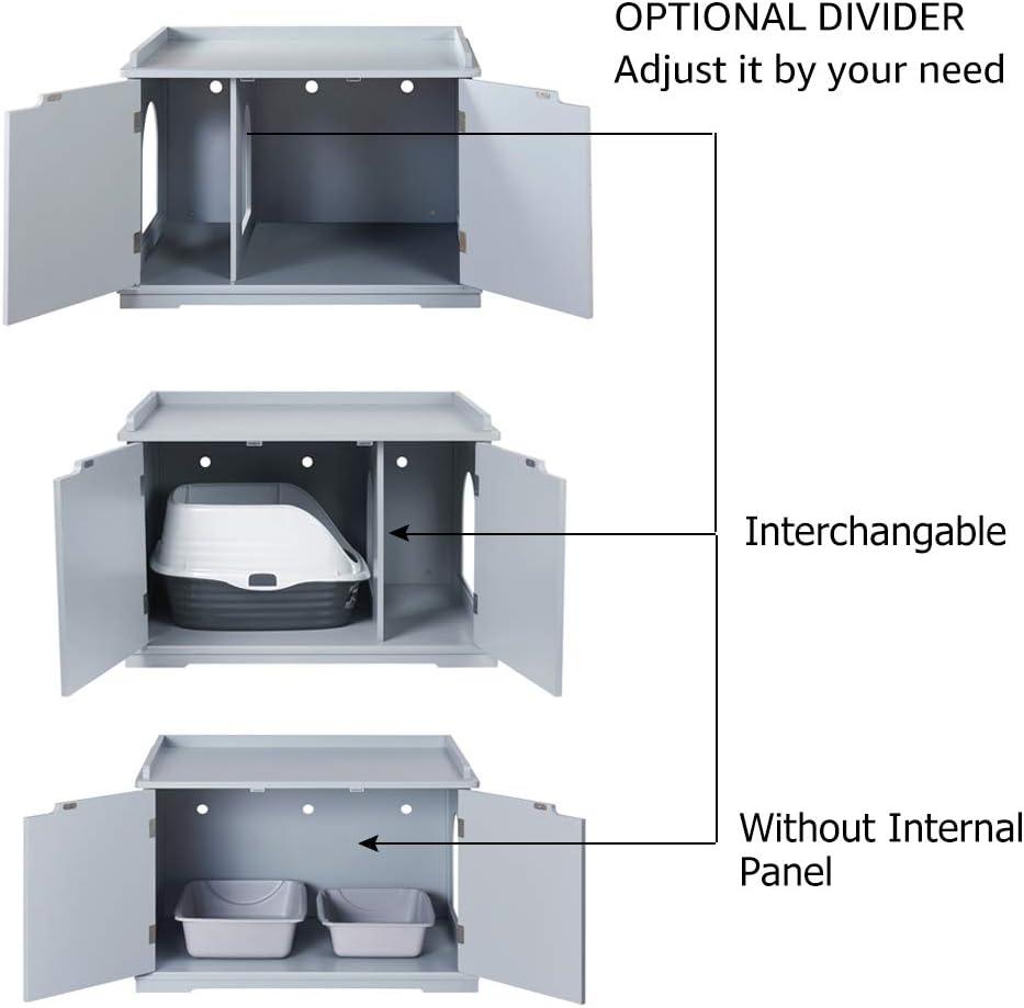 Unipaws Designer Cat Washroom Storage Bench, Litter Box Cover with Sturdy Wooden Structure, Spacious Storage, Easy Assembly, Fit Most of Litter Box, Gray