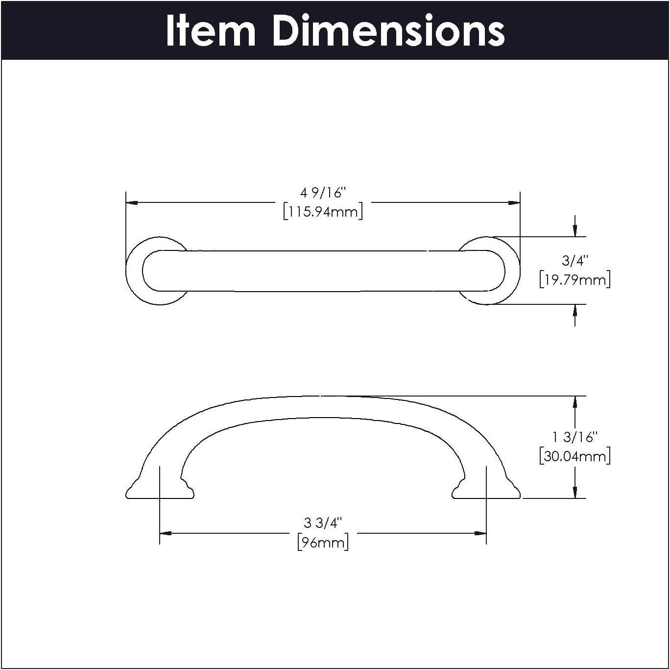 Zephyr Kitchen Cabinet Handles, Solid Core Drawer Pulls for Cabinet Doors, 3-3/4" (96mm)