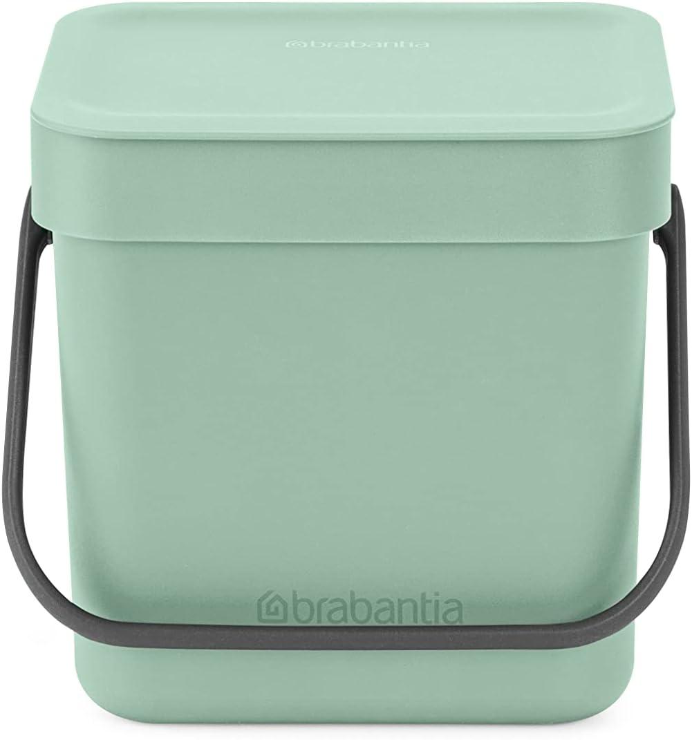 Jade Green Plastic Kitchen Compost Bin with Handle