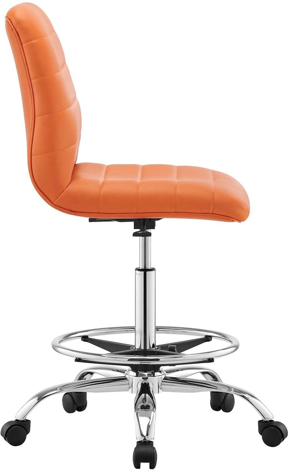 Modway Ripple Armless Vegan Leather Drafting Chair in Silver Orange
