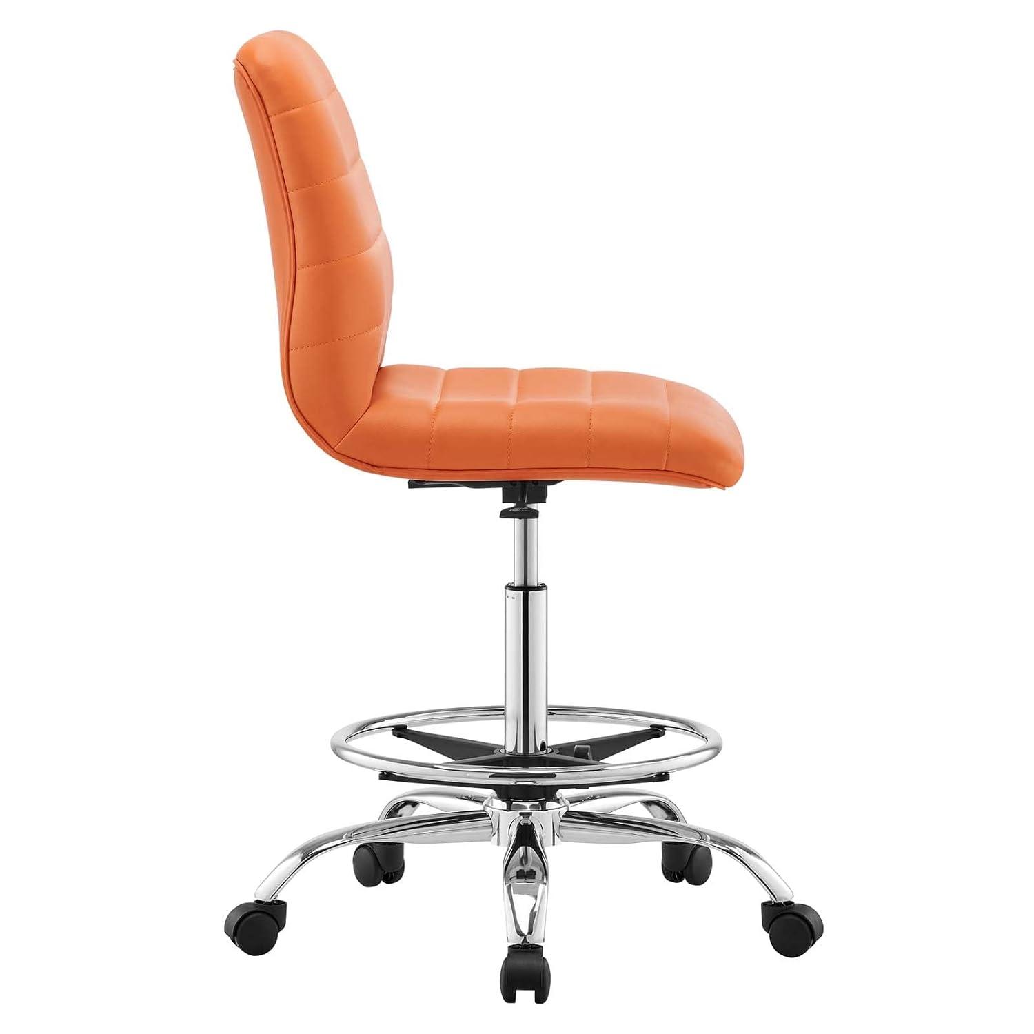 Modway Ripple Armless Vegan Leather Drafting Chair in Silver Orange