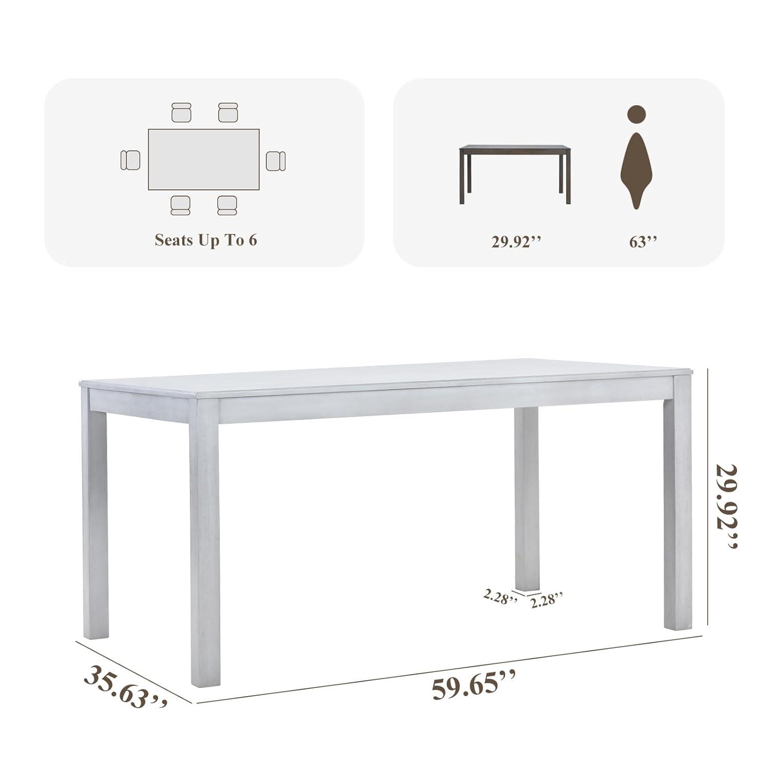 Wood Dining Table for 4 6, Rectangle Wooden Kitchen Table with Square Legs, Farmhouse Dinner Table for Dining Room, Living Room, Office, White