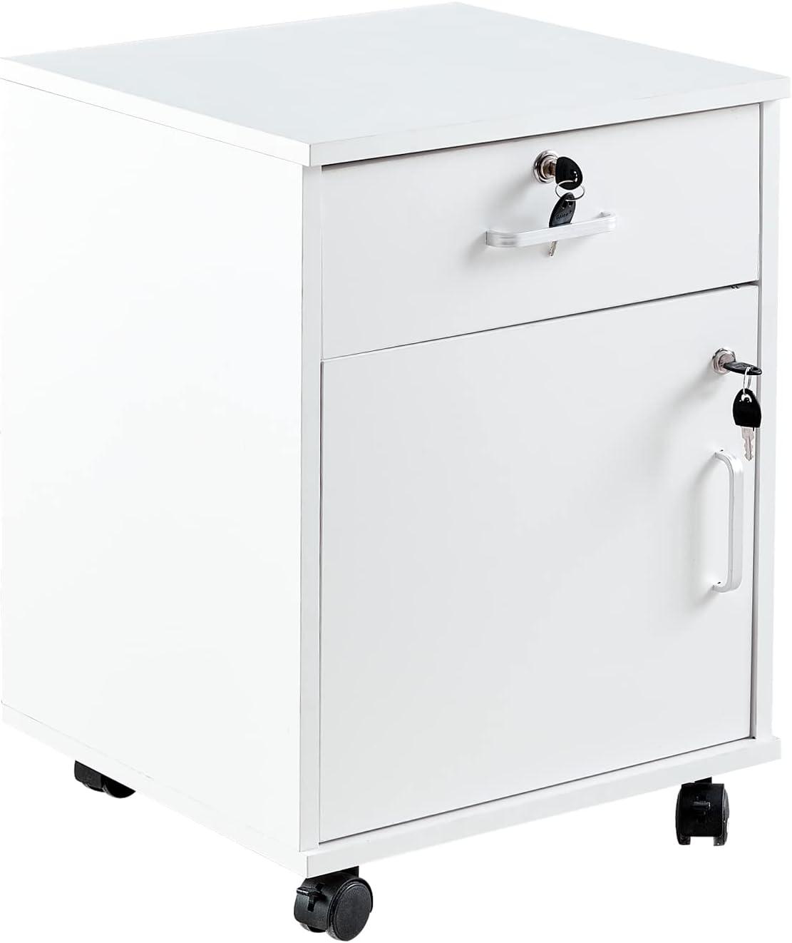 White Mobile Lockable 3-Drawer Office Cabinet