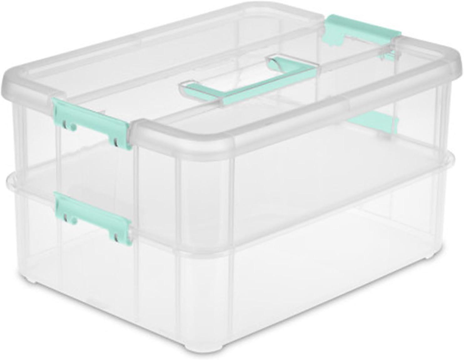 Sterilite Convenient Home 2-Tier Layer Stack Carry Storage Box, Clear