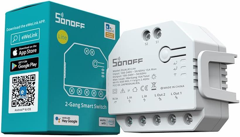 SONOFF Dual Relay Module with Power Metering ,Smart Double Relay Switch for Garage Doors and Boilers,Roller Shade Switch & Light Switch, Supports Google Assistant and Alexa,TUV Certified