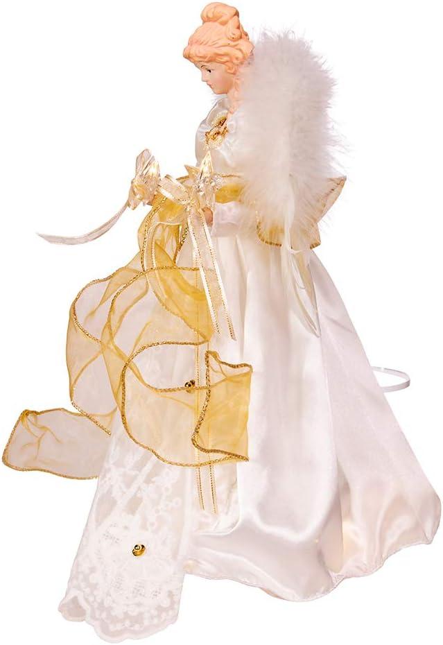 Kurt Adler 14-Inch Battery-Operated Ivory and Gold LED Angel Treetop