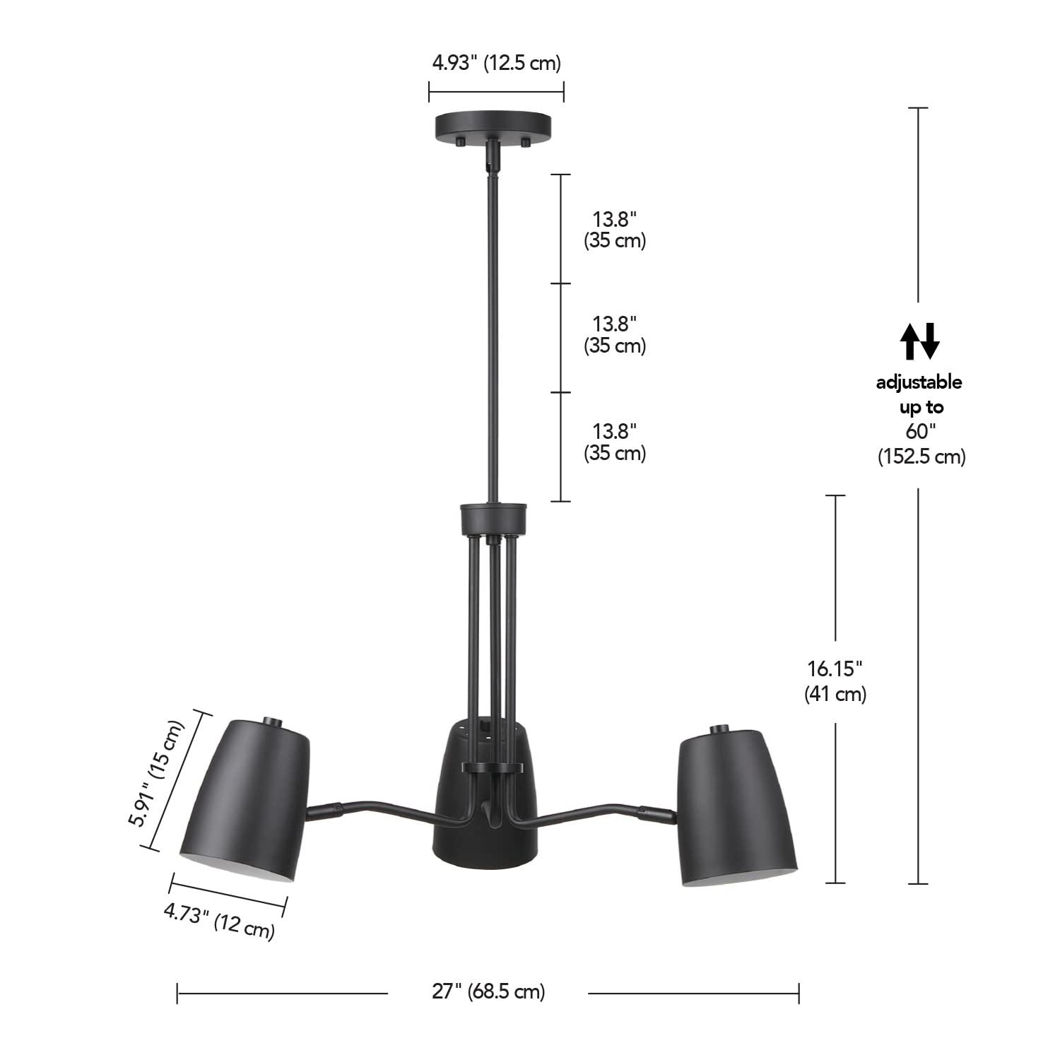 Novogratz x Globe Logan 3-Light Matte Black Chandelier - one size