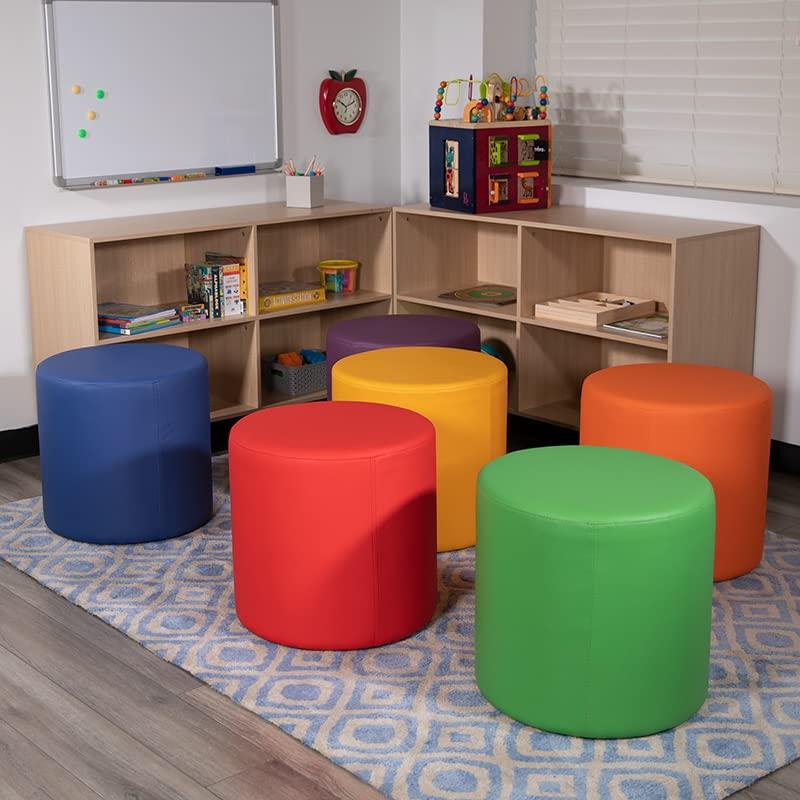 Modern Classroom Red Plywood Round Ottoman with Leveling Glides