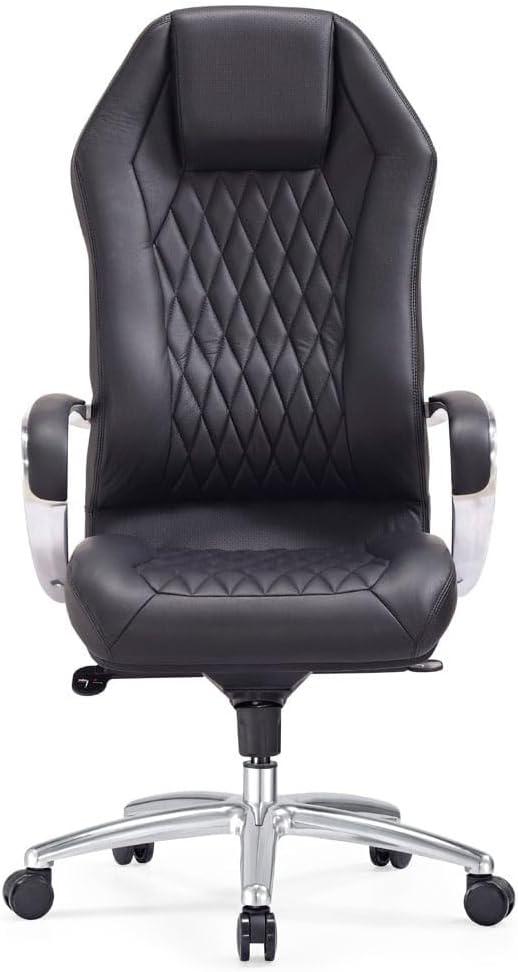 Sterling Black Leather Executive Swivel Chair with Metal Base