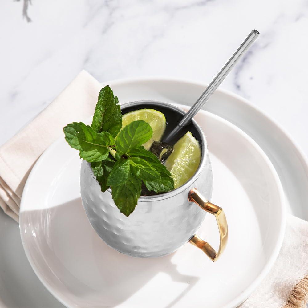 Sol Living Moscow Mule Mugs Set of 4, 14 oz Stainless Steel Lining Silver Cups Handcrafted Barware Set for Cocktails Mixed Drinks Bar Accessories Gift Set Hammered Finish Mugs Perfect for Cold Drinks