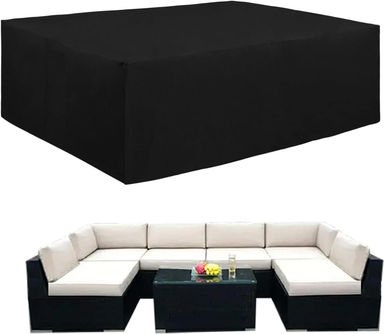 600D Heavy Duty Patio Furniture Cover, Outdoor Rectangular Table And Chair Set Cover, Waterproof Outdoor Sectional Set Cover (110"L X 84"W X 28"H, Black)