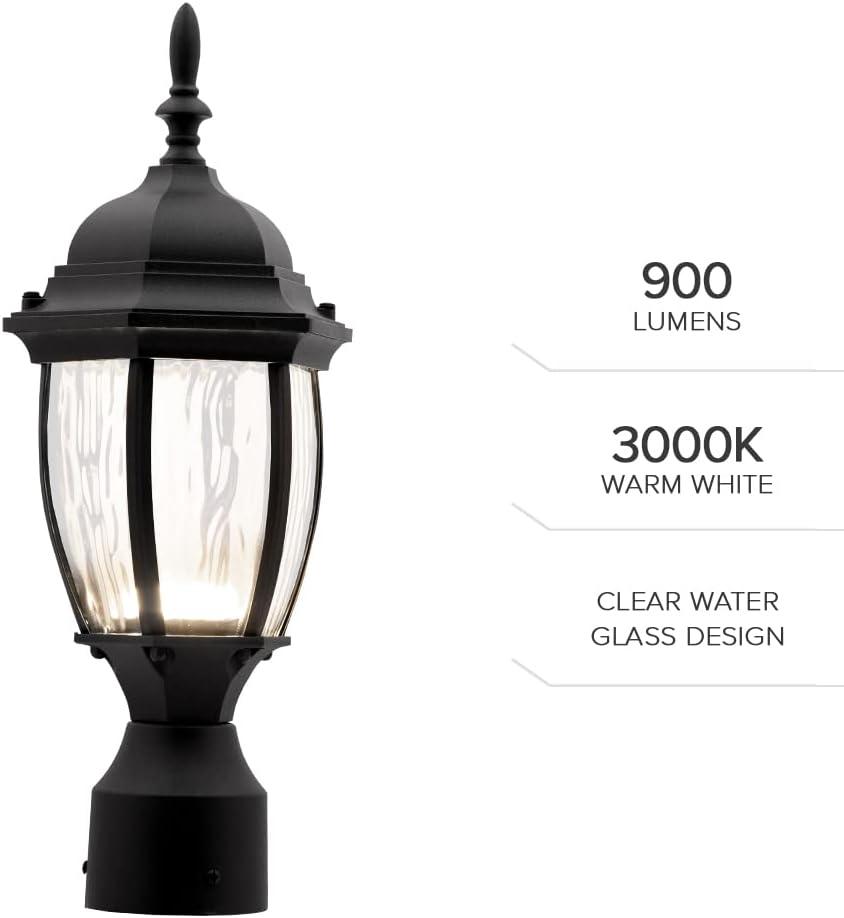 Maxxima LED Outdoor Post Light Pole Lantern with Water Glass, 900 Lumens, 3000K Warm White