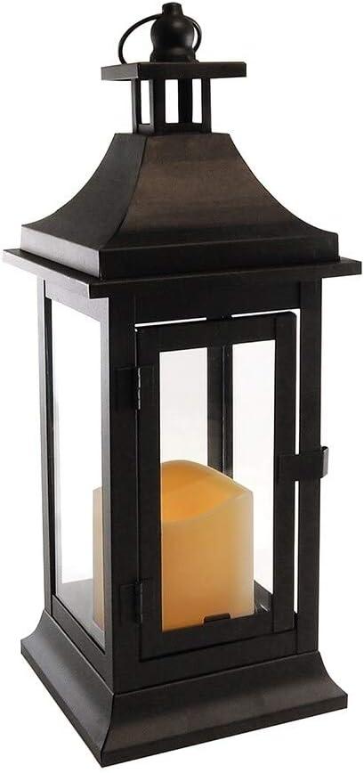 LumaBase Metal Lantern with Battery Operated Candle - Black (Small)