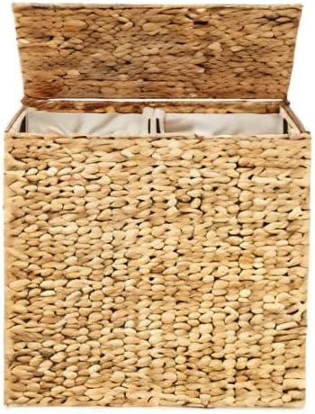 Best Choice Products Large Natural Water Hyacinth Double Laundry Hamper Basket w/ 2 Liner Bags, Handles