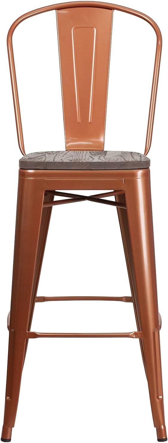 Flash Furniture 30" High Metal Barstool with Back and Wood Seat