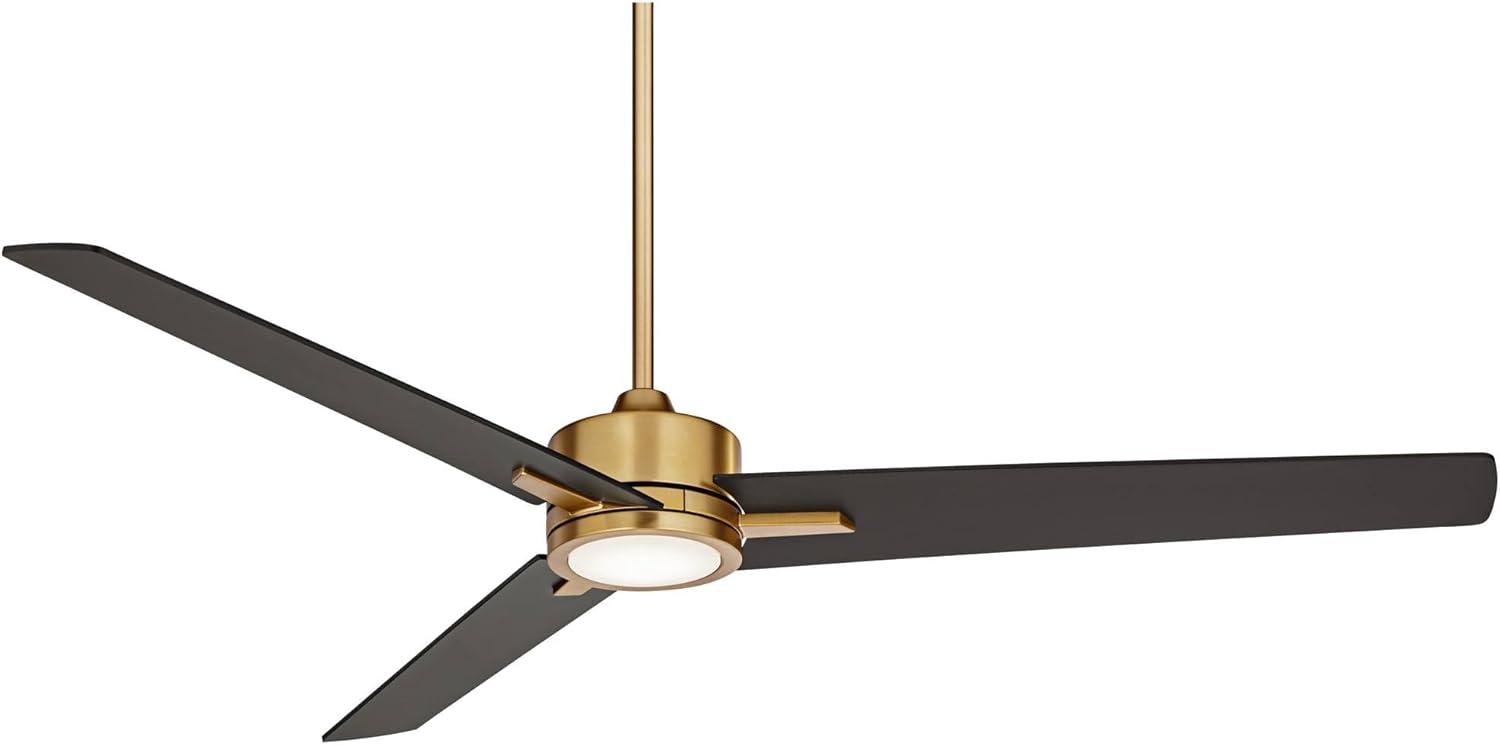60" Casa Vieja Modern 3 Blade Indoor Ceiling Fan with Light LED Remote Soft Brass Black for House Bedroom Living Room Home Bedroom