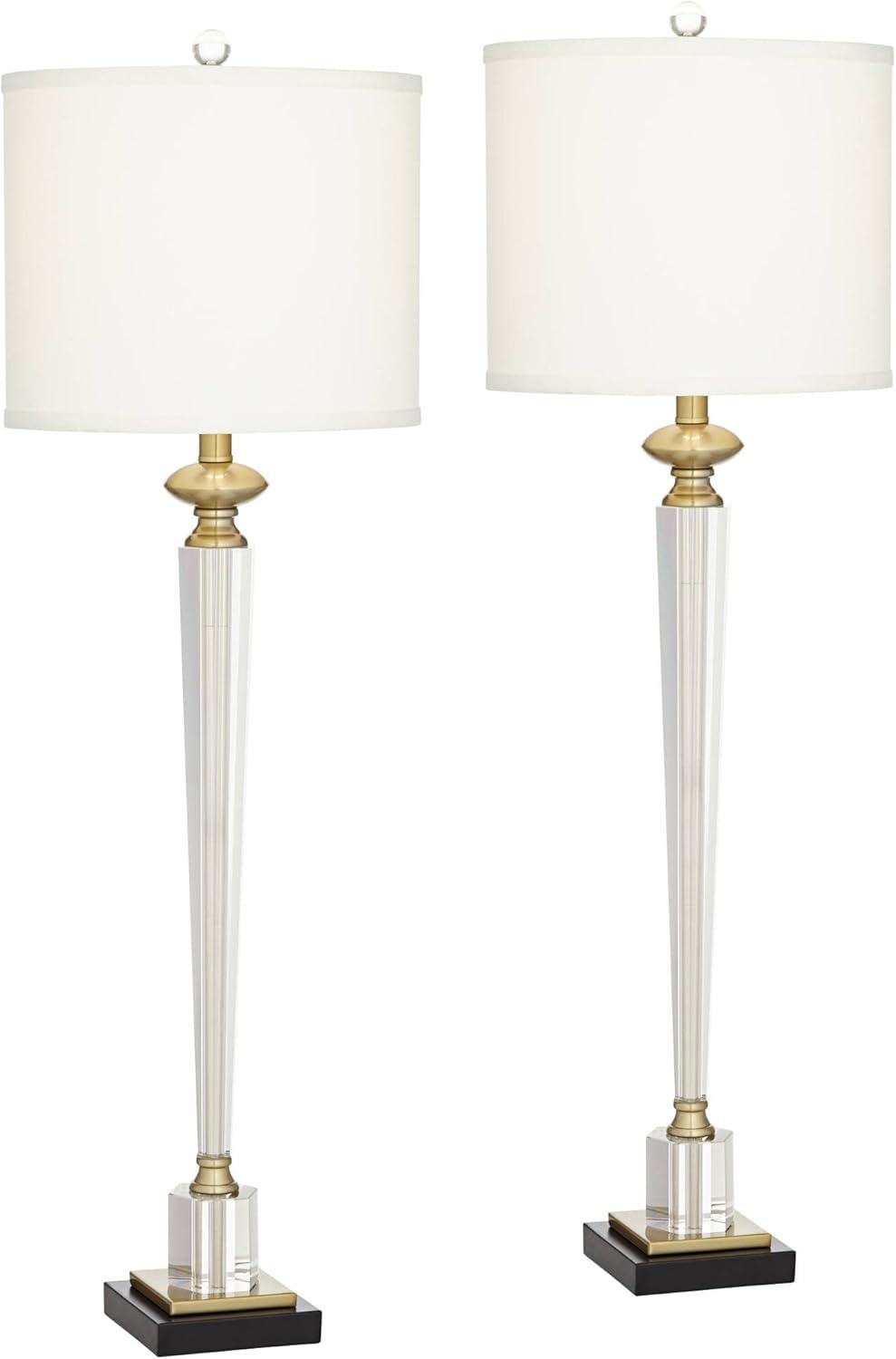 Vienna Full Spectrum Modern Table Lamps 38 1/2" Tall Set of 2 Clear Crystal Glass Hexagonal Column White Drum Shade for Bedroom Living Room Bedside