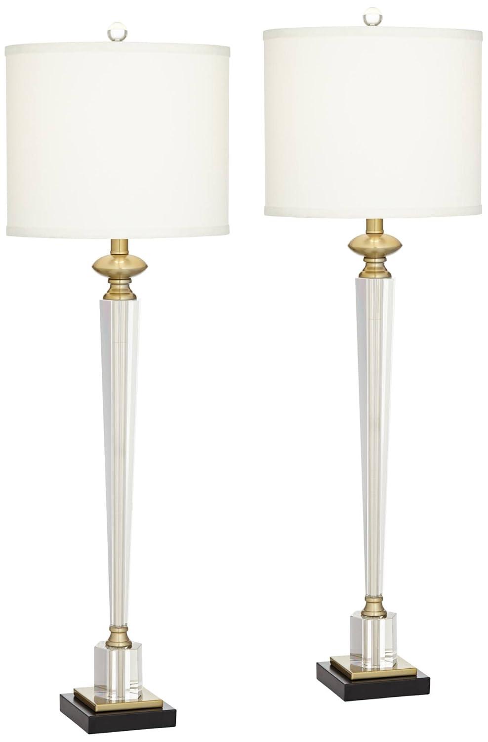 Vienna Full Spectrum Modern Table Lamps 38 1/2" Tall Set of 2 Clear Crystal Glass Hexagonal Column White Drum Shade for Bedroom Living Room Bedside