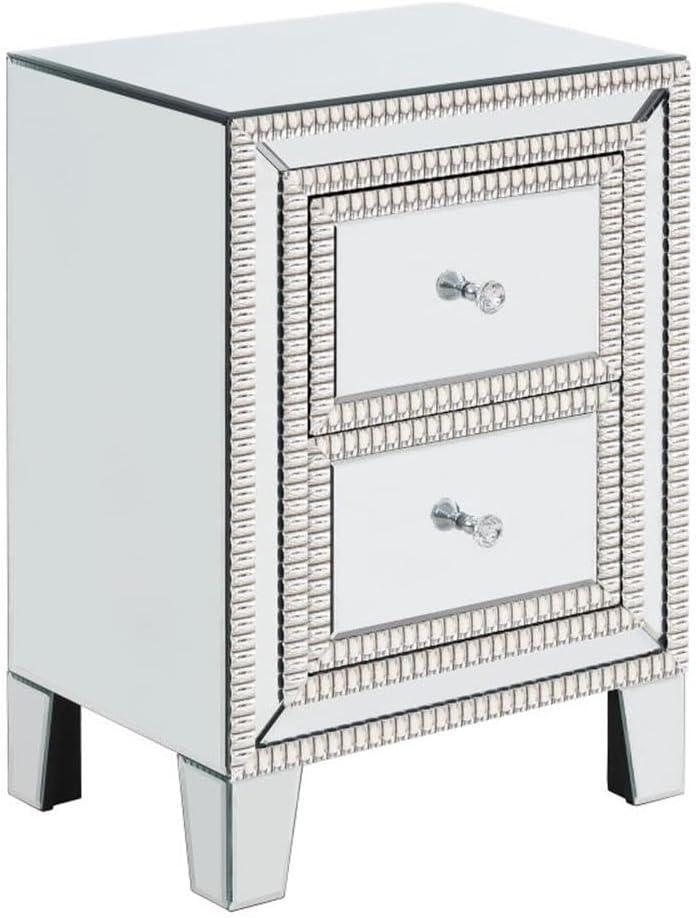 Better Home Products Mirrored Nightstand 2 Drawers Mirrored Bedside Table