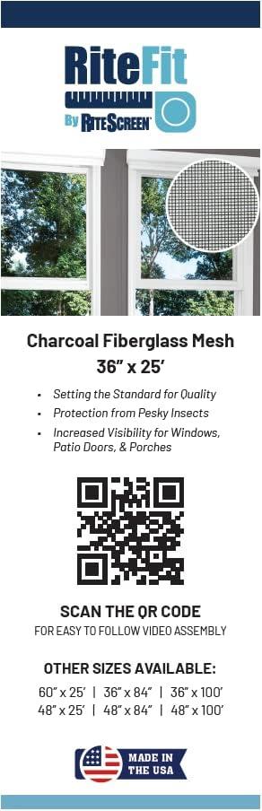 Charcoal Fiberglass Mesh Screen Roll 36 Inches x 25 Feet