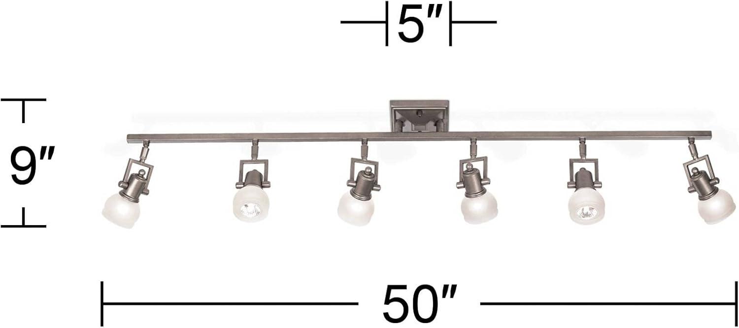 Pro Track Chace 6-Head LED Complete Ceiling Track Light Fixture Kit GU10 Adjustable Silver Brushed Nickel Finish Glass Modern Kitchen Dining 50" Wide