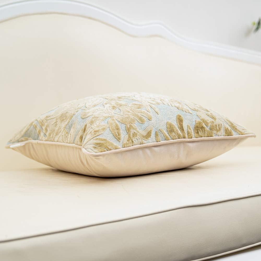 Beige and Gold Embroidered Velvet Leaf Throw Pillow