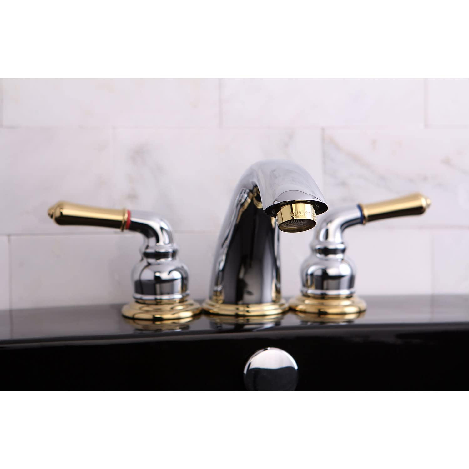Kingston Brass KB968 Kingston Brass Magellan Two-Handle 3-Hole Deck Mount Widespread Bathroom Faucet with Retail Pop-Up Drain