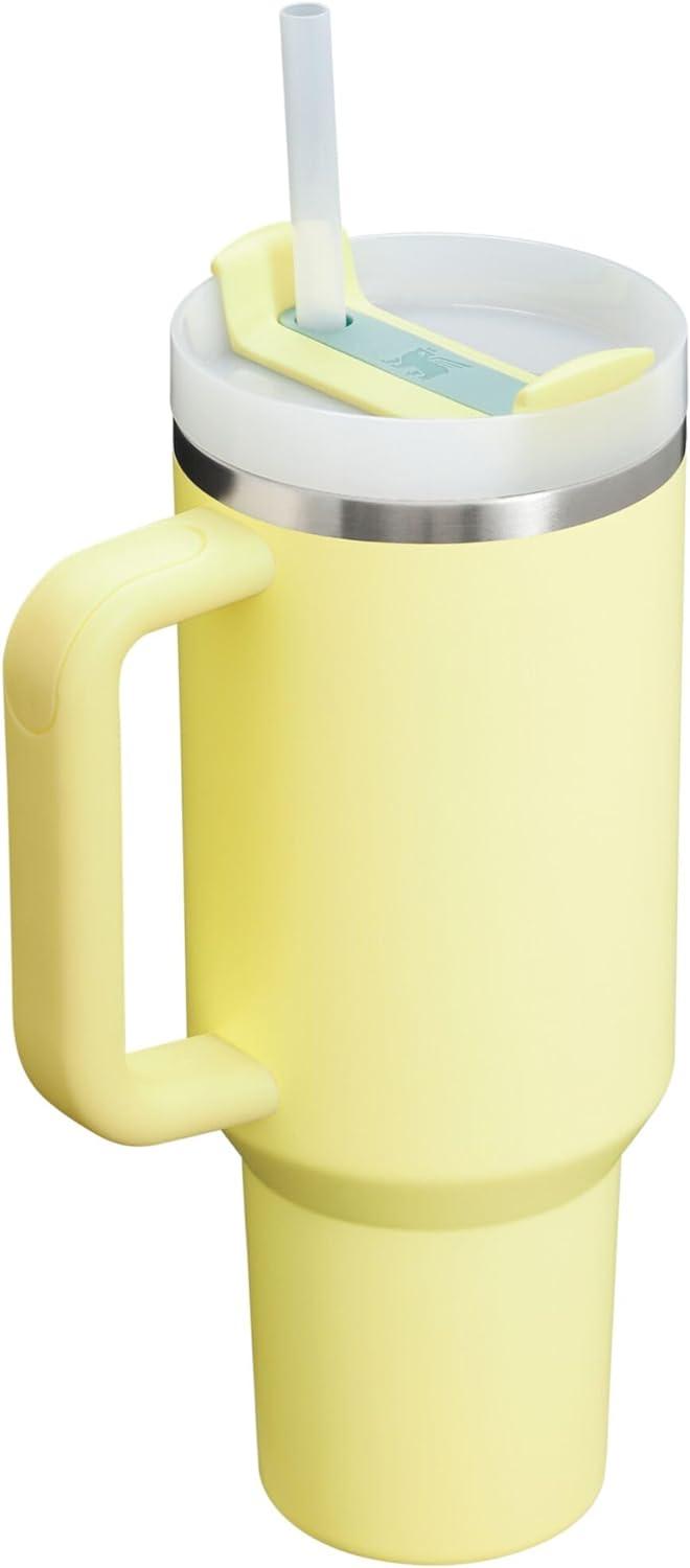 Pomelo Yellow Insulated Stainless Steel Travel Tumbler with Handle and Straw