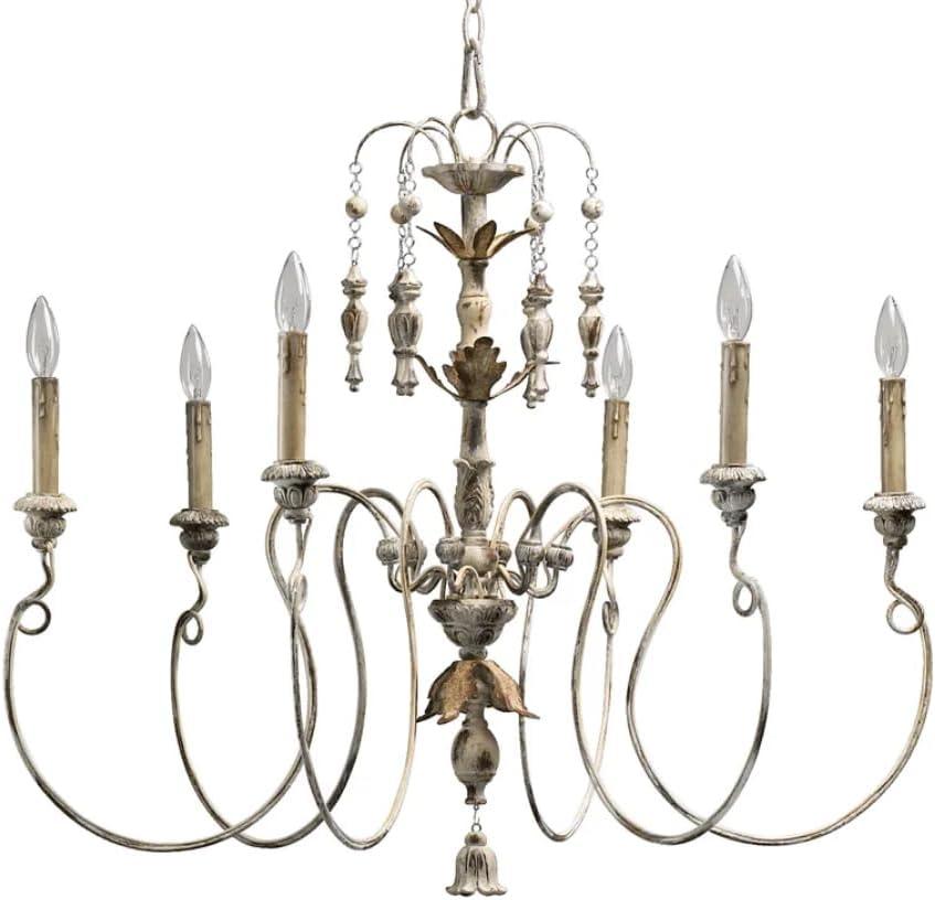 Persian White Traditional Leaf and Flower Six-Light Chandelier