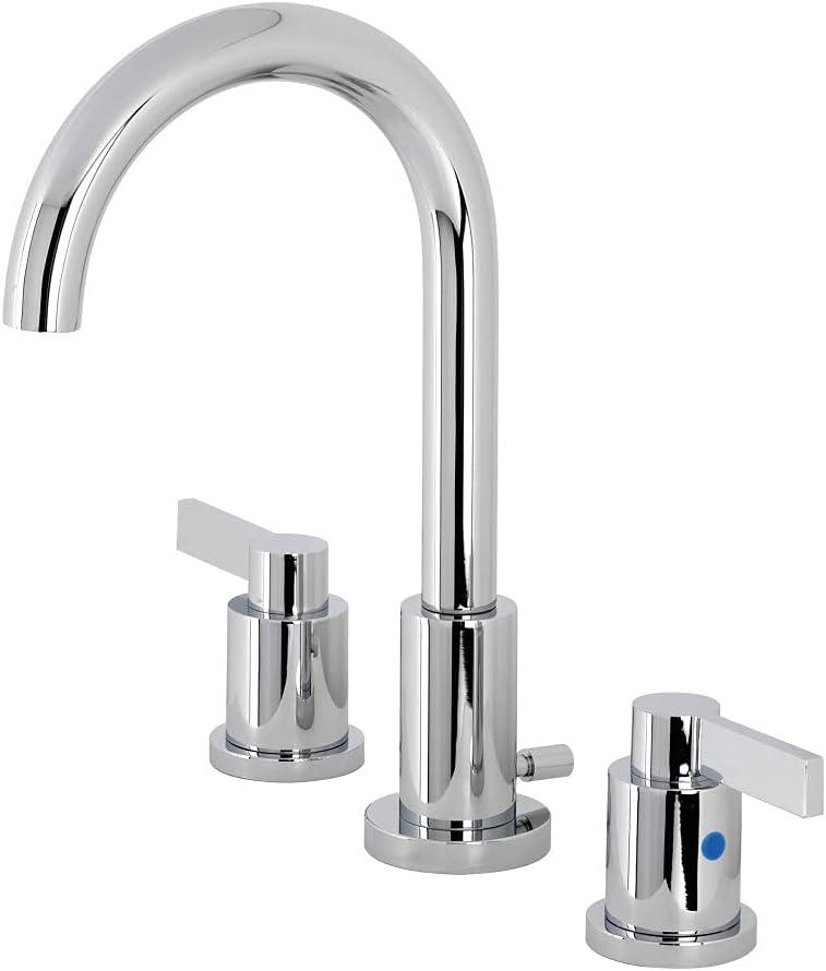 Kingston Brass NuvoFusion Two-Handle 3-Hole Deck Mount Widespread Bathroom Faucet with Brass Pop-Up Drain