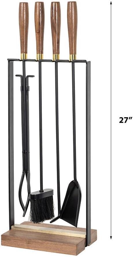 Country Living Walnut Grove 5 Piece Fireplace Tool Set in Black | Walnut Wood Handles