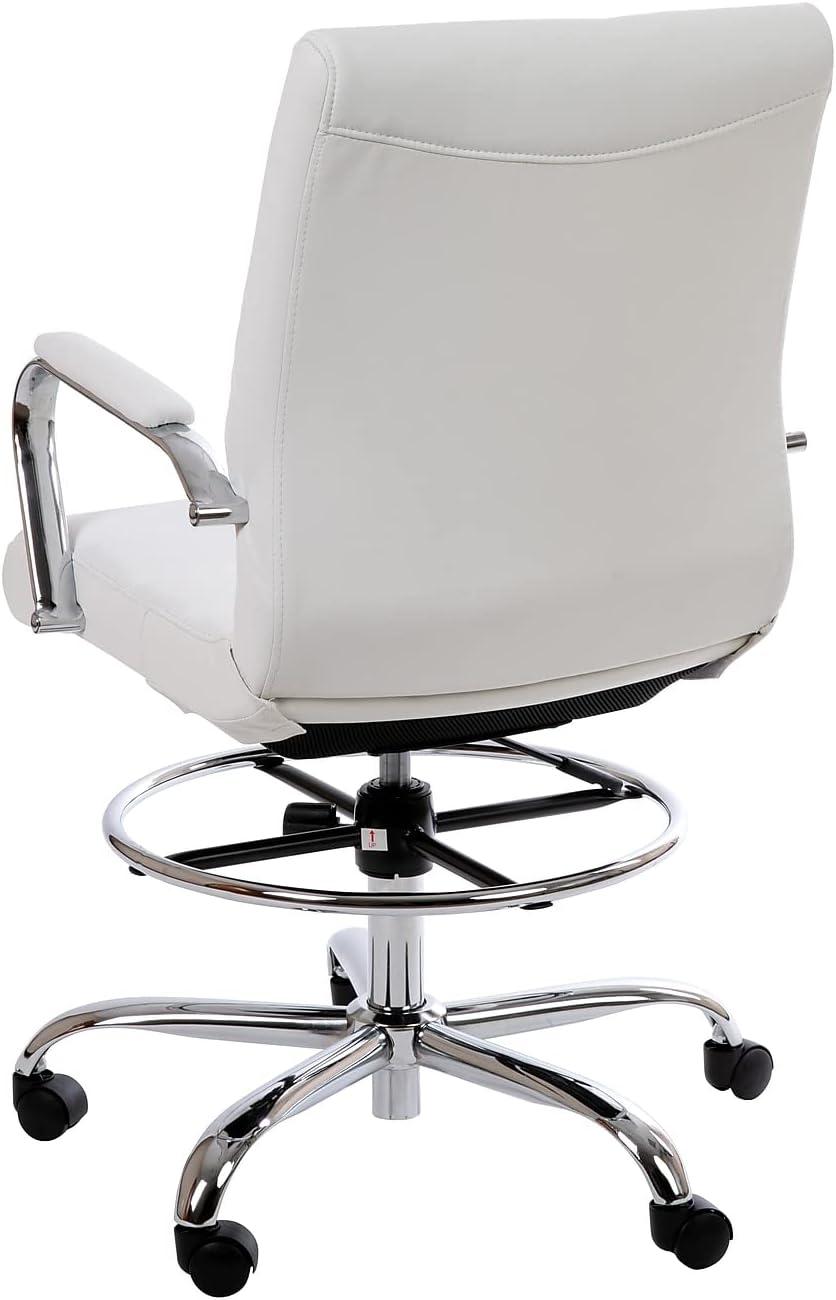 Modern White LeatherSoft Swivel Drafting Chair with Chrome Base