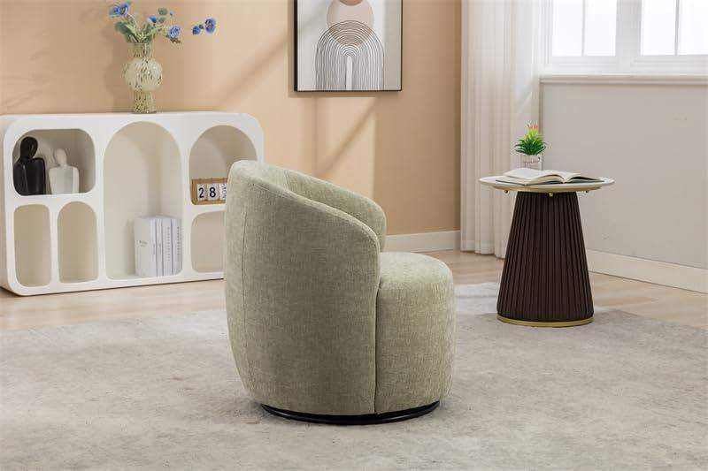 Light Green Chenille Fabric Swivel Barrel Chair with Black Metal Base